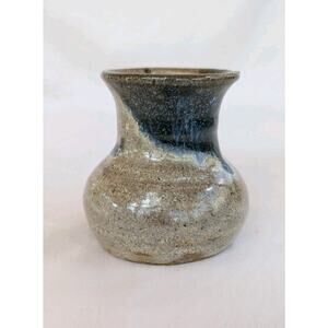 Studio Pottery Mini Vase Blue Gray Glaze 3 Inches Tall Signed